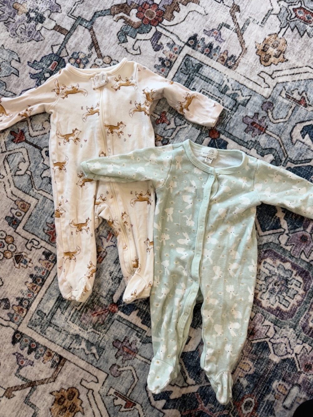 Unbranded Baby One-Piece Footed Pajama - Mint Green & Cream